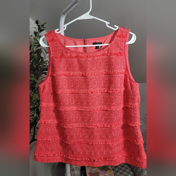 Talbots Fringed & Lace Sleeveless Shell in Coral 12p - Picture 2 of 5